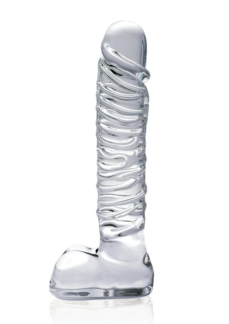 Icicles No. 63 Textured Glass Dildo with Balls shopromantix Icicles No. 63 Textured Glass Dildo with Balls shopromantix